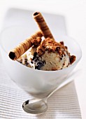 A bowl of cookies and cream ice cream