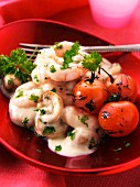 Prawns in creamy sauce with vine tomatoes editorial food