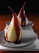 Poached pears with chocolate sauce