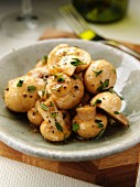 A plate of marinated mushrooms