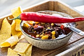 Chilli con carne with tortilla chips