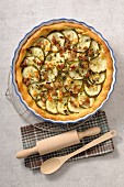 Cucumber tart with diced bacon