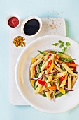 Penne with Asian-style vegetables