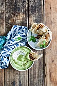 Avocado and yoghurt dip with toasted flatbread