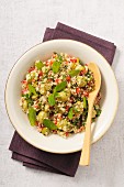 Quinoa salad with green olives and mint