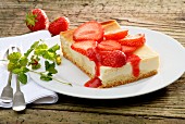 A piece of strawberry cheesecake