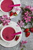 Cold cherry and strawberry dessert bowls