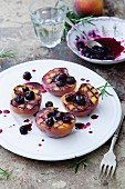Griddled peaches with a blueberry sauce