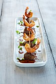 Surf and turf: meat skewers with shrimp