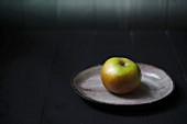An apple on a plate