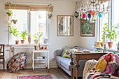 Colourful, vintage-style living room