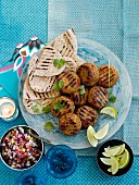 Falafel with flatbread, limes and salsa