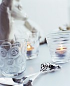 Glass tealight holders with various ground patterns