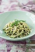 Low carb edamame pasta with wild garlic pesto