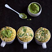 Savoury mug cakes with cheese, chives and avocado