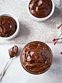 Creamy chocolate pudding with spoon
