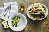 Fried pheasant on a bed of savoy cabbage