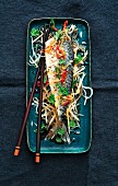 Mackerel confit on a salad of pomelo, green mango and glass noodles