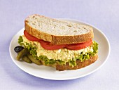 A tofu and egg salad sandwich