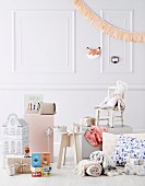 Kids' Christmas gift ideas in front of white wall