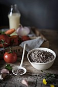Lentils and tomatoes in a kitchen
