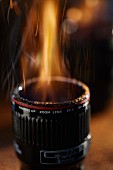 A burning camera lens