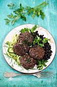 Buckwheat patties with black beans and courgette noodles