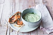 Asparagus and wasabi dip with fish