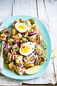 Fried aubergine salad with chillies, onion and egg (Thailand)