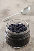 Black caviar in a glass