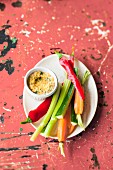 Vegetable sticks with a spicy lupin dip