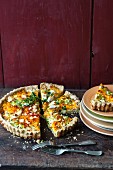 Hokkaido and lupin quiche with goat's cheese