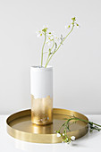 Gold and white vase hand-made from can