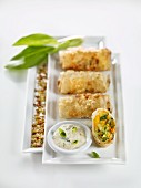 Spring rolls with pak choi and a Thai dip