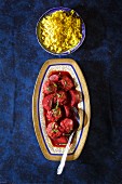 Lamb chops with beetroot and rice (Iraq)