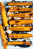 Oven baked pumpkin wedges with miso paste (top view)