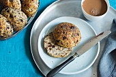 Low-carb chia and chocolate bread rolls