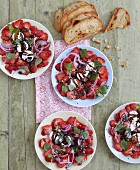 Strawberry and goat's cheese carpaccio with cocoa balsamic vinegar