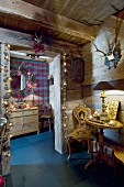Festively decorated hallway with traditional furniture in chalet