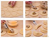 Celery-filled ravioli being made