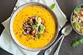 Butternut squash soup with quinoa (seen from above)