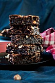 A stack of gluten-free hazelnut brownies