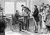 Pasteur and rabies vaccination, 19th Century illustration