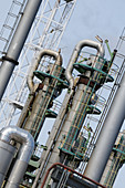 Pipes and chimneys on an oil and gas refinery
