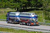 Oil tanker driving on highway