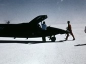 X-15 aircraft and pilot after landing, 1960s