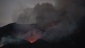 Lava erupting at night from Fogo volcano