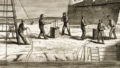 Underwater construction in the 1850s, rostrum footage