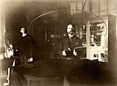 Tesla and Johnson in Tesla's laboratory, 1894