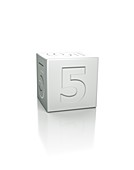 Cube with the number 5 embossed.
